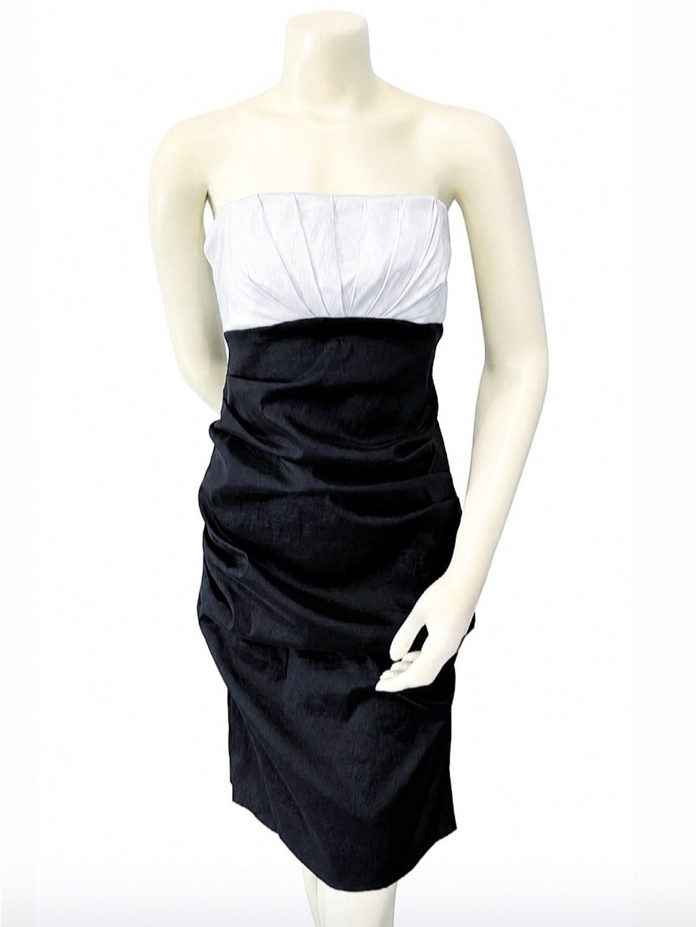 Betsy & Adam Strapless Sheath Cocktail Dress Size 14 Black White Colorblock - Picture 3 of 6